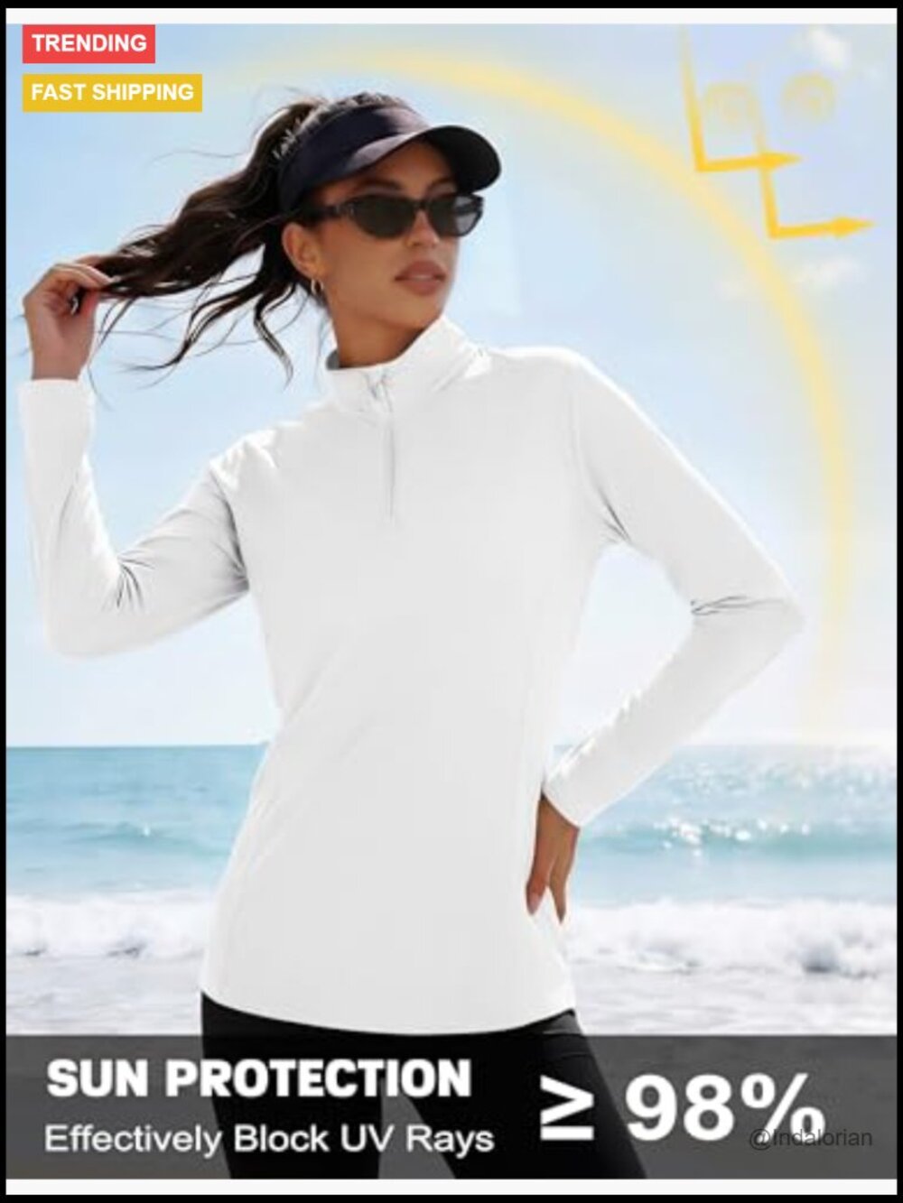 Women's Long Sleeve 1/4 Zip UPF50+ Sun Protection Quick Dry Rash Guard Tee - Picture 3 of 7